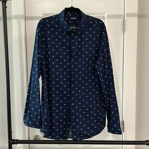 Express Button Down - Never worn. Navy Blue with wolf pattern.